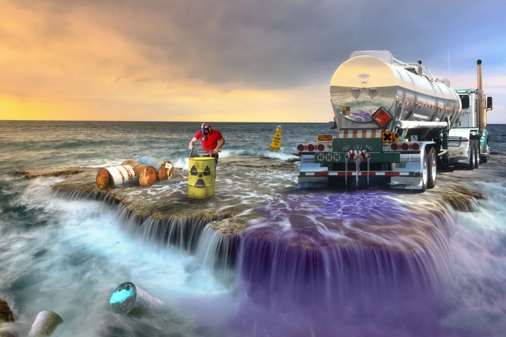 pollution, toxic products, environment, sea, nature, radioactive waste